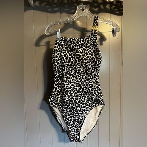 Tory Burch clouded leopard print one piece one shoulder swimsuit